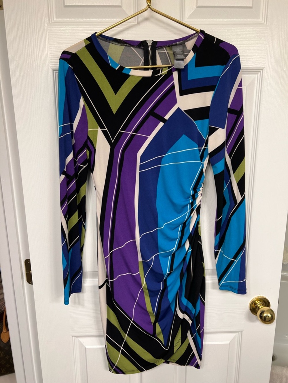 Women's Multicolor Geometric Long-Sleeve Dress - Blue/Purple